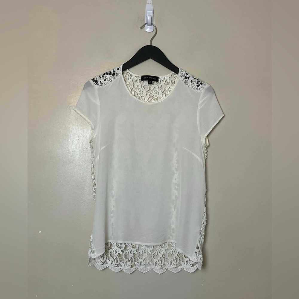 PINK TARTAN - 100% Silk Front and 100% Cotton back top.  Medium - p2p is 19".
